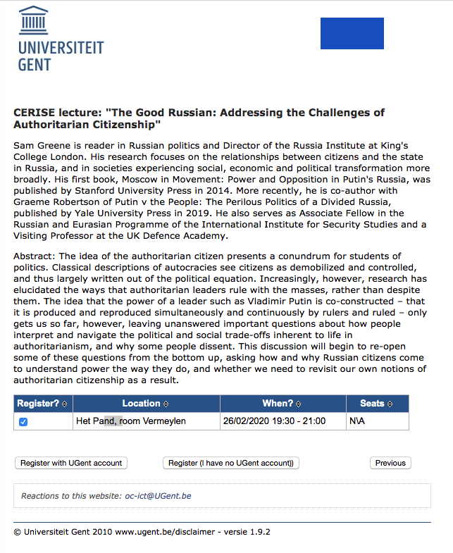 Page Internet. Gent. CERISE lecture. The Good Russian - Addressing the Challenges of Authoritarian Citizenship, door Sam Greene. 2020-02-26